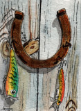 Rusty Horseshoe with Fishing Lures 5-10