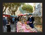 local market: sausages , 3=10 euros