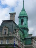 Spire of Montrals City Hall as seen from a double-decker tour bus that I took.