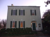 The faade of the James Polk house at dusk. The visiting hours were over, so it was time to leave.
