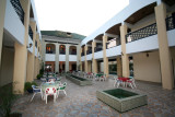 Picture taken with a wide-angle lens of the courtyard of the Hotel Batha.