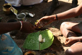 Ritual for the anniversary of a fatherīs death in Srirangam, Tamil Nadu.