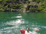 Swim to diving rocks. 