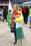 Lady selling Welsh flags, Cardiff