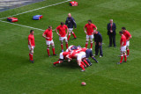 Welsh players warming up, Cardiff