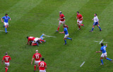 A bruising tackle by Lee Byrne, Cardiff