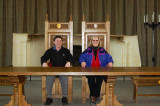 JoAnn and I sitting in the King and Queens chairs in Stirling Castle