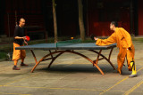 Playing a game of table tennis in Wenshu Monastery