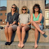 Three girls taking a break at Halden Square 