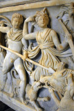 Sarcophagus showing a boar before Artemis, goddess of hunting