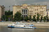 Tourist boat Moskva 18 on the Moskva River seen from the Krymsky Bridge