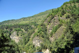 Looking across the valley near Tanalung to the continuation of the road to Thimphu