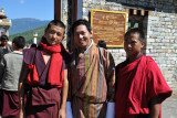 Dennis with two monks outside the National Memorial Choeten, Thimphu