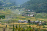 View of the villages and rice fields from the hilltop temple