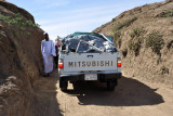 Mahmoud backing the truck onto the Old Dongola Ferry