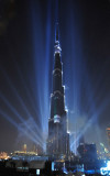 Spotlights dramatically illuminate the Burj Khalifa