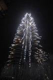 Fireworks shoot out from the sides of Burj Khalifa