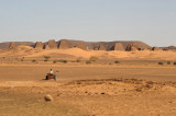 Our first view of the famous Pyramids of Mero seen from the main Atbara-Khartoum road