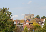 Arundel Cathedral rising on a hill above the town