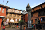 Town Square of Dhulikhel with a statue of Garuda