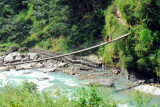 Cable foot bridge across the river