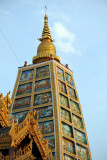 Pagoda covered with panels depicting the life of the Buddha
