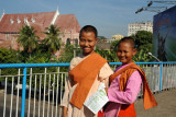 Buddhist nuns on the pedestrian bridge over Bogyoke Aung San Road, Yangon