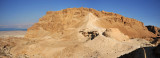 Panoramic view of the western face of Masada and the Roman Siege Ramp
