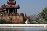 Eastern moat of Mandalay Palace with Mandalay Hill in the background