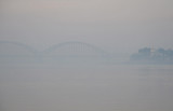 New Sagaing Bridge over the Irrawaddy River on a misty morning