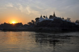 Sunrise with the east bank temple at the New Sagaing Bridge