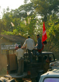 Maoist cadres outside the Chitwan Guest House, Sauraha