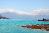 Looking north across the glacial blue waters of Lake Tekapo