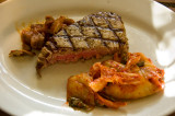 yellowfin tuna steak with vegetable tapenade and kimchi