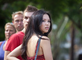 Young woman looking over her shoulder