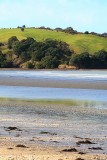 Across the beach.