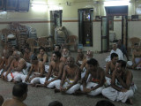 11-Evening goshti-from left first row: Sri Manavalan Svami, Sri Lakshmi Nrusimhan (sekhar) svami, Sri PArthasarathy svami et al