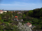 View over a rural edge of town