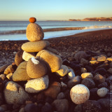 Stone pyramid on the beach near Dana Point, CA, USA