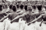 Gymnasts sport show at Dinamo stadium, Moscow, USSR, 1954