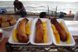 Deep fried banana, unbattered, and mango