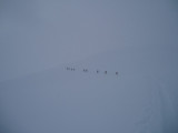 skiers in the fog