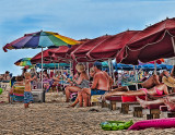 Pretty Red Umbrellas All In A Row