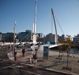 Unsusual suspension bridge in the docks area