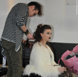 Backstage: The stylist Alfio and Manuela  before the photo session