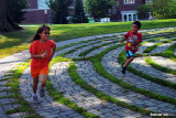 Emma & Spencer running on a labyrinth