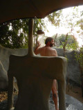 Jim showers at Chongwe (notice leg!)