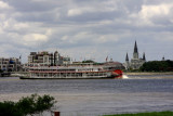 St. Louis Cathedral with Steamboat Natchez in Mississippi River