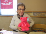 beauteous Miss Katie holding Pink Bear