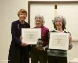 Ann MacKenzie presenting the George McGee Service Award to Barbara Gaertner and Diane Kitching